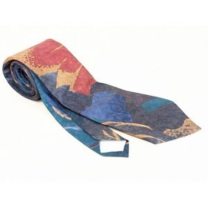 Vintage Mens Antonio Calafatano Tie Necktie Red Blue Abstract 100% Silk Tied 58